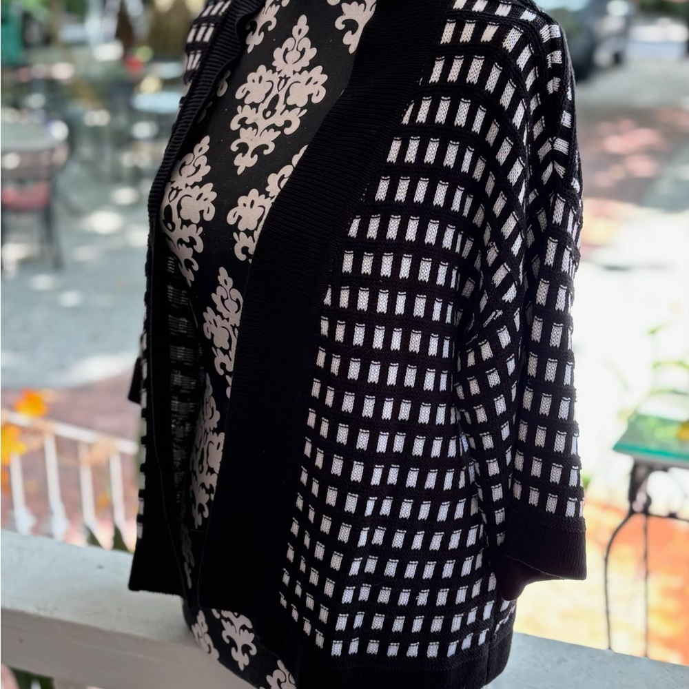 Worthington Black and White Grid Cardigan
